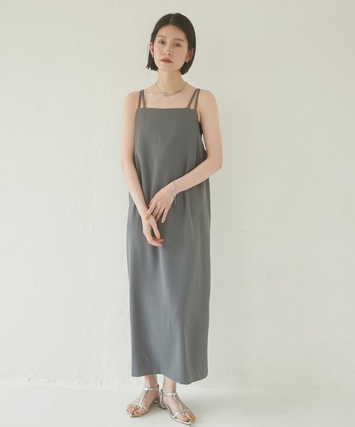 ハグオーワーショップ限定色リネンキャミワンピースチャコールグレー ハグオーワーショップ限定色リネンキャミワンピース