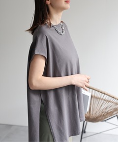 tシャツ 「USAコットン」ロングスリットノースリーブTシャツ レディース