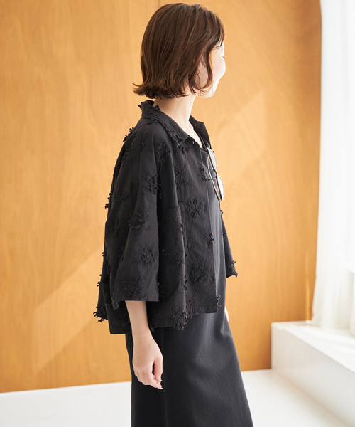 シャツ ブラウス crinkle crinkle crinkle 3D embroidery S/S shirts 