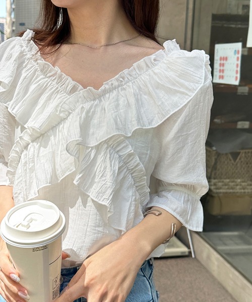 RANAN ブラウス シャツ 2WAYオフショルフリルブラウス