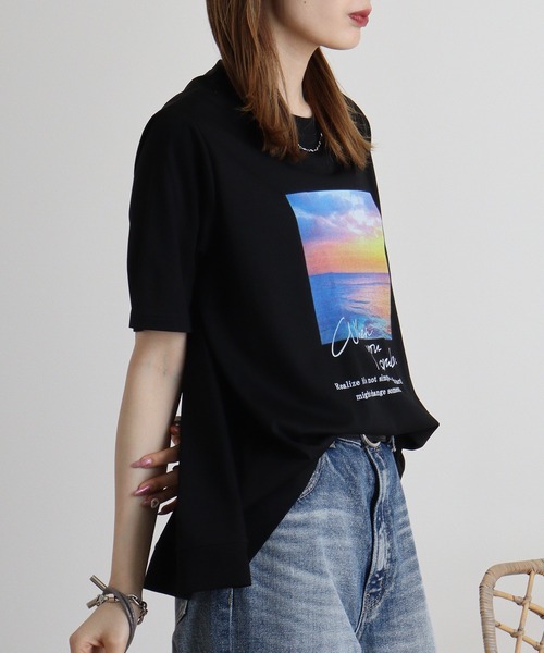 ブローディア BRODIAEA ウーマンプリント半袖Tシャツ （ネイビー） セール】BRODIAEA フラワープリント スムースTシャツ（Tシャツ