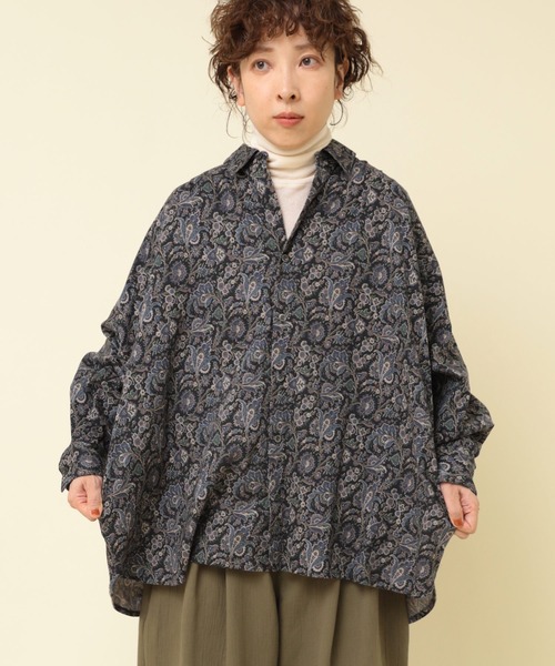 レリアン ペイズリー 総柄 ブラウス シャツ 9号 M ネイビー 長袖 レトロ ペイズリー柄シャツブラウス|レリアン | レリアン公式オンラインストア