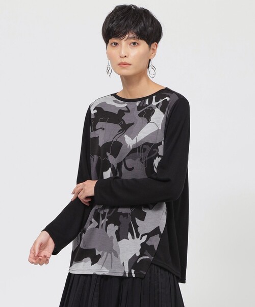 tシャツ 「ウォッシャブル」アニマルシルエットプリントプルオーバーカットソー レディース
