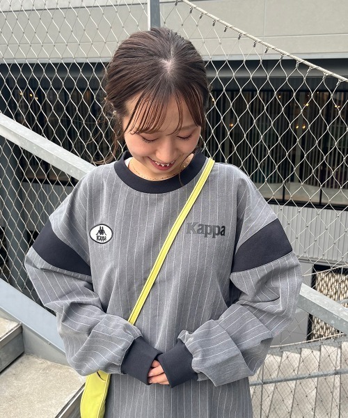 tシャツ 「Kappa」AUTHENTIC　フットボールルック　ロングTシャツ　ピンストライプ レディース Kappa tシャツ 「Kappa」AUTHENTIC フットボールルック ロングT