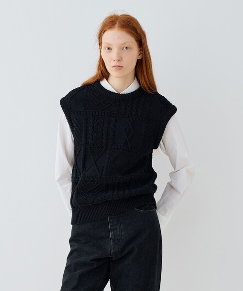 GALERIE VIE ニットベスト サイズF GALERIE VIE ベスト ジレ ガンジーニット レディース : ZOZOTOWN