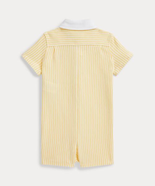 ベビー服 ロンパース ストライプド ニット オックスフォード ショートオールの画像