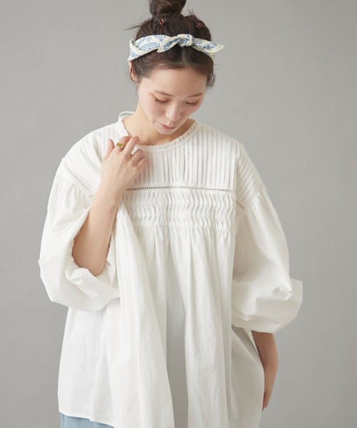 24SS ✨完売品　ダイアグラム　ピンタックショートブラウス　ボリュームスリーブ 24SS ✨完売品 ダイアグラム ピンタックショートブラウス