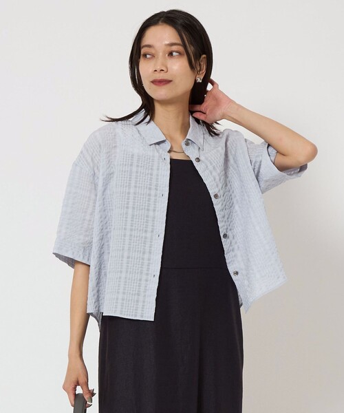 ブラウス シャツ ポコポコ シアー チェック デザイン タックスリーブ ブラウス レディース UNITED ARROWS green label relaxing ポコポコ シアー チェック