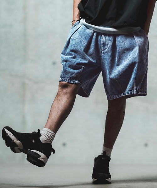 GLIMCLAP ジーンズ mp13555- Chemical wash denim shorts デニム