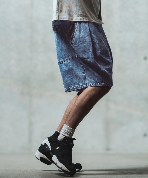 GLIMCLAP ジーンズ mp13555- Chemical wash denim shorts デニム