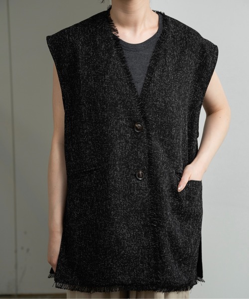 lawgy ベスト ジレ melange mix fringe vest / メランジミックス