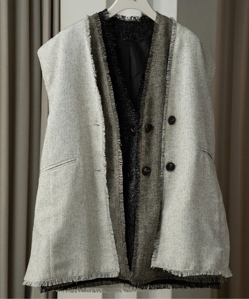 ベスト ジレ fringe vest レディース UN3D. ベスト ジレ FRINGE POINT LONG VEST / フリンジポイント