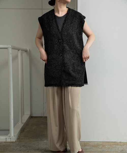 lawgy ベスト ジレ melange mix fringe vest / メランジミックス