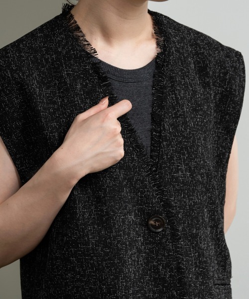 lawgy ベスト ジレ melange mix fringe vest / メランジミックス