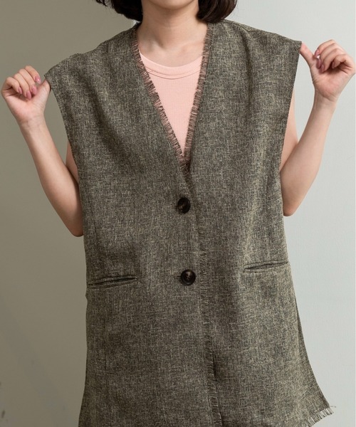 lawgy ベスト ジレ melange mix fringe vest / メランジミックス