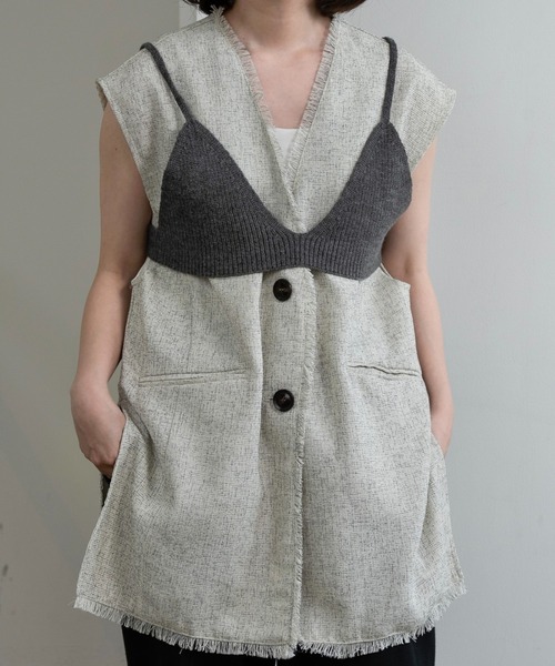 lawgy ベスト ジレ melange mix fringe vest / メランジミックス