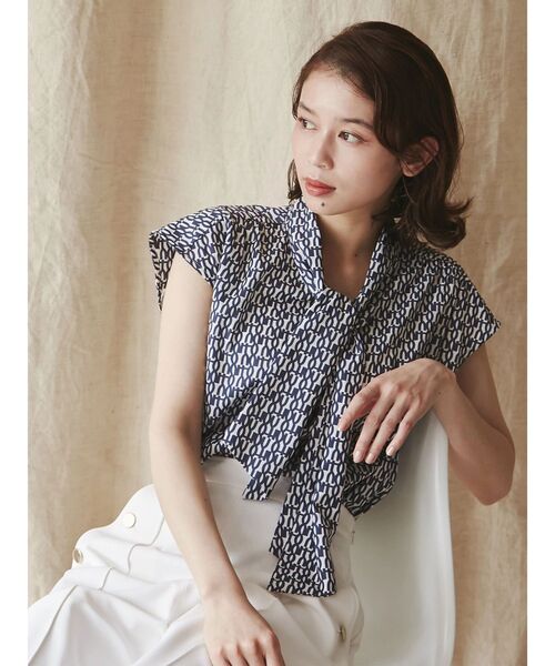 ブラウス シャツ モノグラムボウタイフレンチブラウス レディース TONAL ブラウス シャツ モノグラムボウタイフレンチブラウス