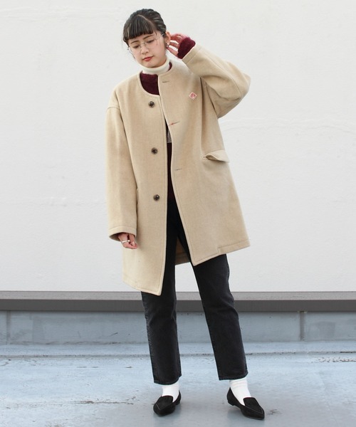Danton（ダントン） ノーカラーコート 36 ネイビー レディース