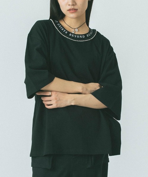 tシャツ (OKIRAKU x ROSE BUD)PEARL NECK TEE レディース