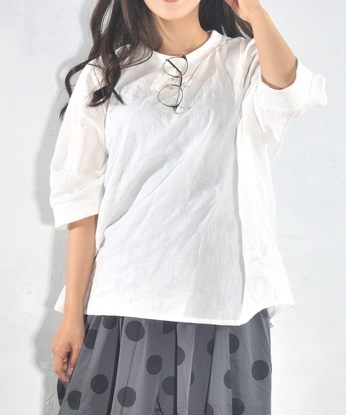 tシャツ Colork(カラック) ジャカードドット柄 袖リブ付きクルーネックワイドトップス レディース