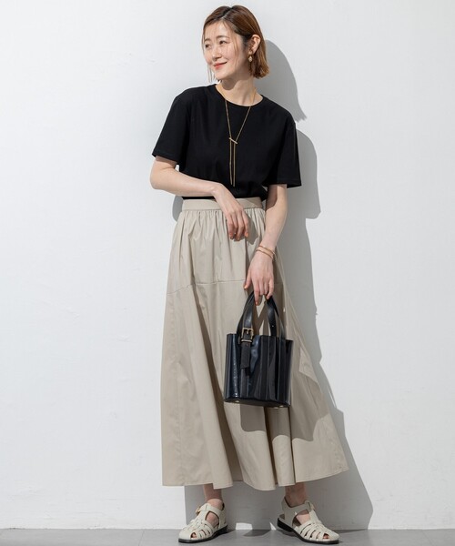 ロング スカート 「接触冷感/撥水加工」ストレッチブロード ギャザー