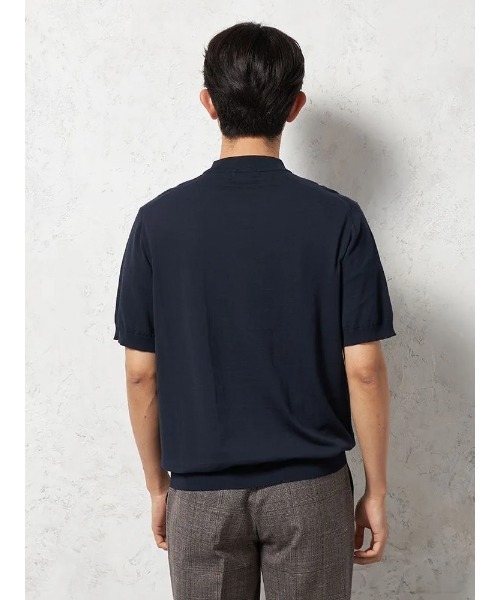 tシャツ 「綿100%」半袖 ニットTシャツ モックネック リッケン
