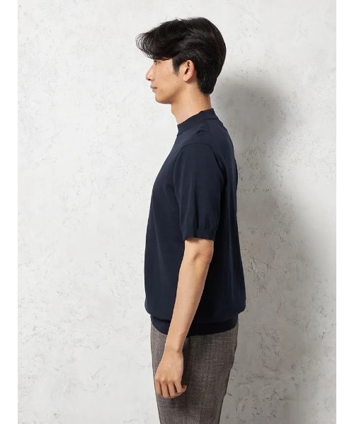 tシャツ 「綿100%」半袖 ニットTシャツ モックネック リッケン