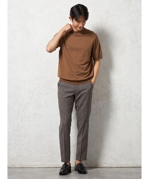 tシャツ 「綿100%」半袖 ニットTシャツ モックネック リッケン