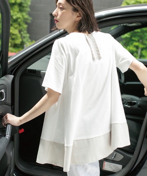 tシャツ Aラインドッキングカットソー「洗濯機洗い可」 レディース OPAQUE.CLIP tシャツ Aラインドッキングカットソー「洗濯機洗い