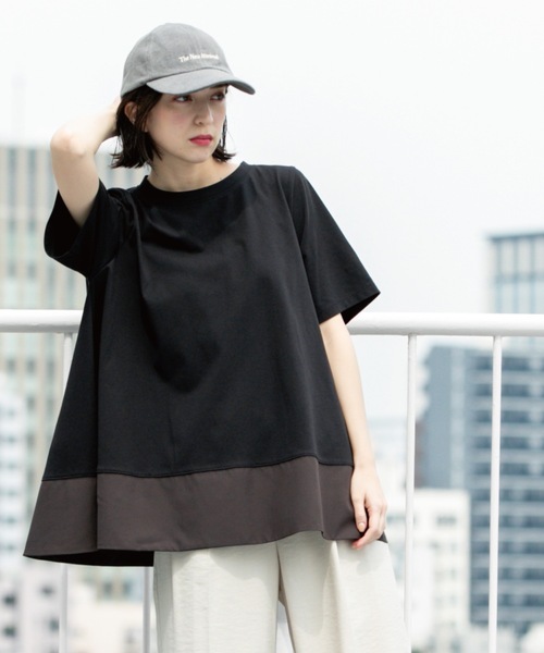 tシャツ Aラインドッキングカットソー「洗濯機洗い可」 レディース