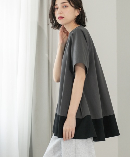 tシャツ Aラインドッキングカットソー「洗濯機洗い可」 レディース OPAQUE.CLIP tシャツ Aラインドッキングカットソー「洗濯機洗い