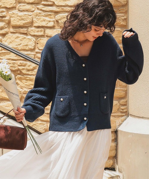 titivate（ティティベイト） カーディガン ポケット付きパールボタン