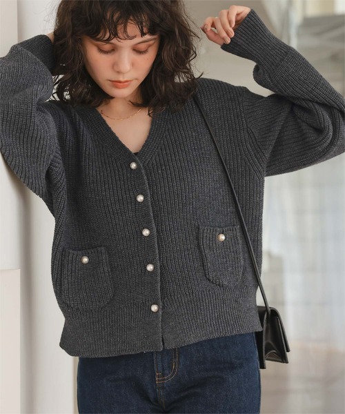 titivate（ティティベイト） カーディガン ポケット付きパールボタン