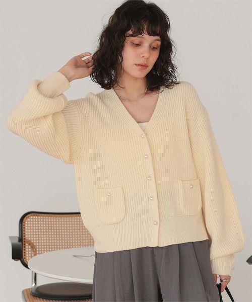 titivate（ティティベイト） カーディガン ポケット付きパールボタン