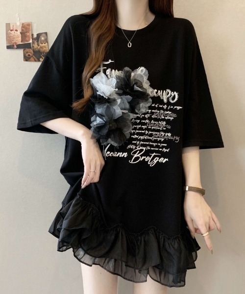 tシャツ フラワーモチーフTシャツ レディース フラワーモチーフバックプリントTシャツ
