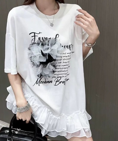 tシャツ フリルカラーフラワーTEE レディース MONO8 tシャツ 3DフラワーモチーフフリルTシャツ レディース