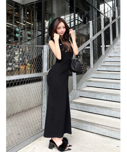 ダーリッチ　DDスウェットロングワンピース　ブラック　Free size Darich ワンピース シャイニースウェットロングワンピース