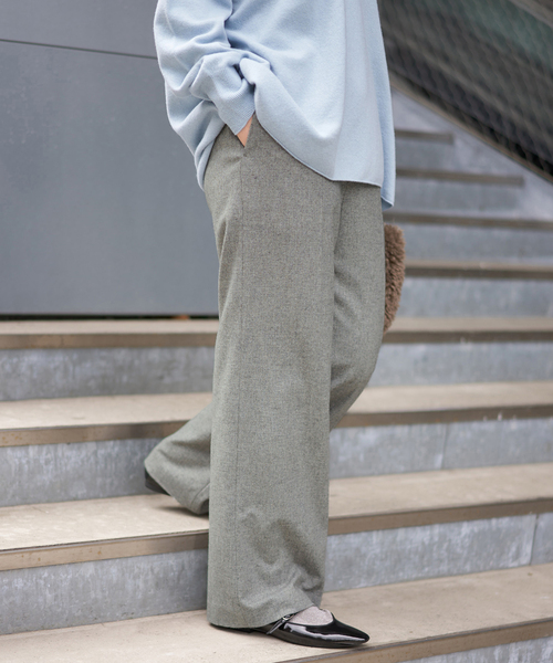 IENA パンツ ウォッシャブル ツイードイージースラックス