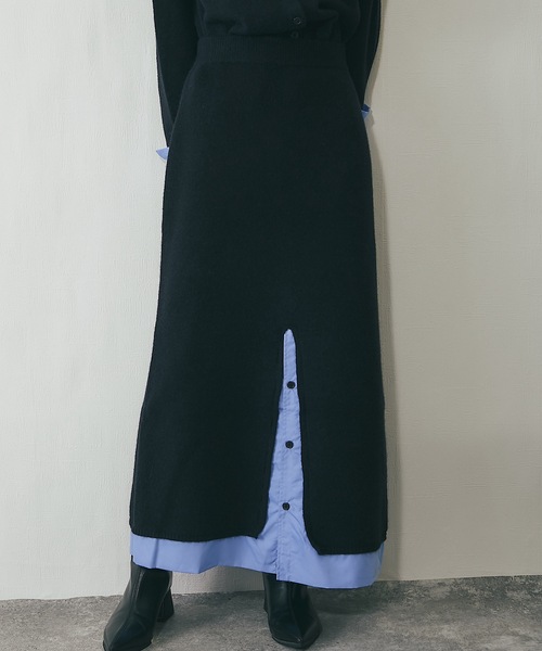 スカート セットアップ可異素材ドッキングニットスカート : ZOZOTOWN