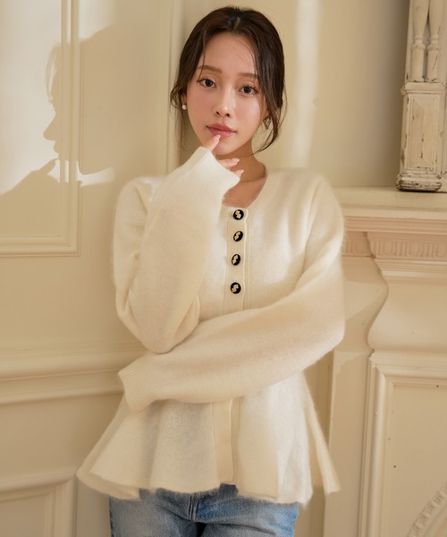 エイミーイストワール フリルシャツ ニットジャケット カーディガン eimy EIMY ISTOIRE（エイミーイストワール） ジャケット ノーカラー