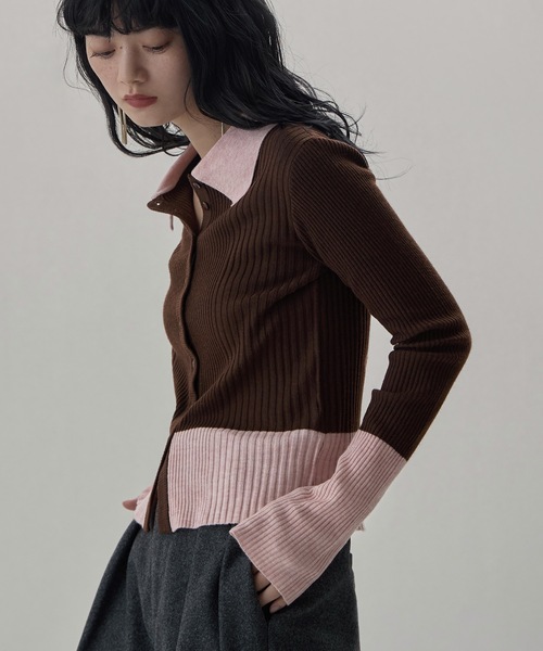 etoll.（エトル） カーディガン ウールライクバイカラーポロ襟