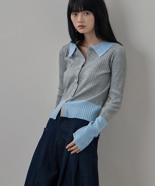 etoll.（エトル） カーディガン ウールライクバイカラーポロ襟