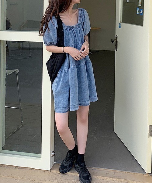 「Dream garden」 「yuga」半袖ワンピース FREE インディゴブルー レディース_画像5