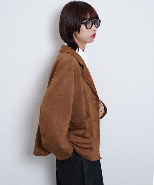 ブラウン スエード風 テーラードジャケット ジャケット テーラードジャケット スエードテーラードジャケット