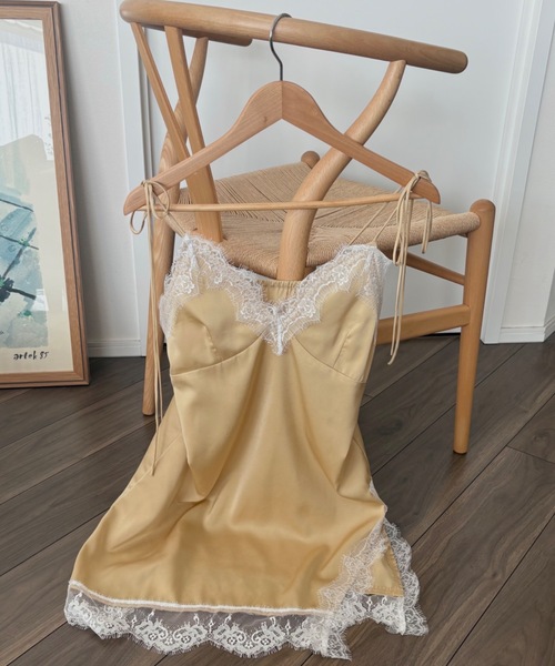ワンピース sensual satin cami onepiece / レース付きサテン