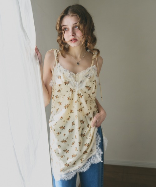 ワンピース sensual satin cami onepiece / レース付きサテン