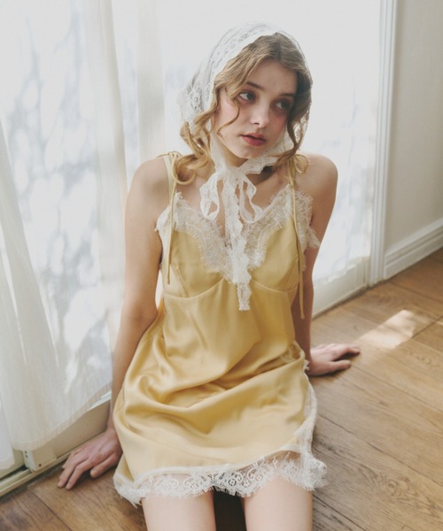 ワンピース sensual satin cami onepiece / レース付きサテン