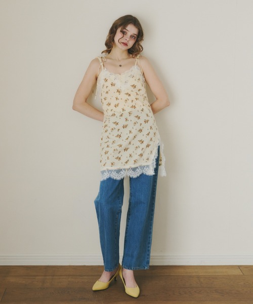 ワンピース sensual satin cami onepiece / レース付きサテン