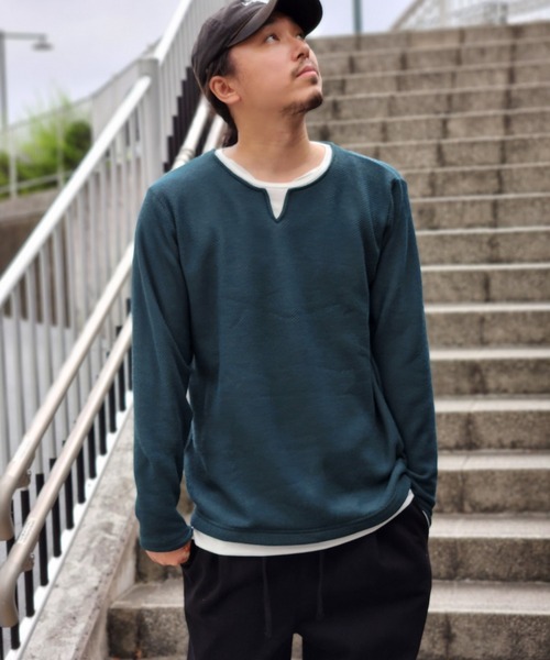 NO NEED（ノーニード） tシャツ ワッフルキーネックレイヤード メンズ