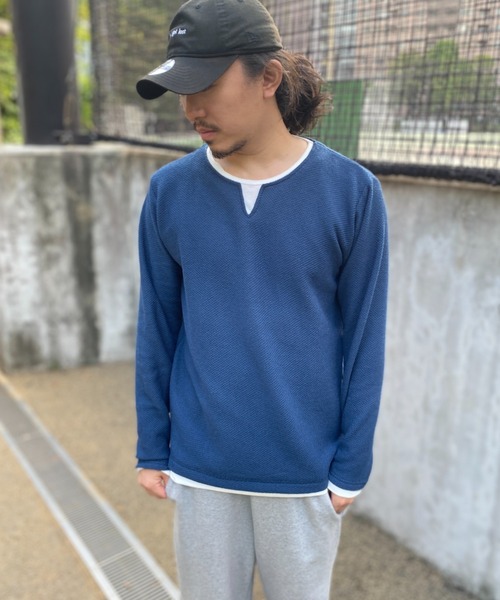 NO NEED（ノーニード） tシャツ ワッフルキーネックレイヤード メンズ